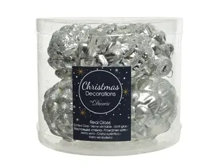 Dennenappel Glas Shiny Matt Glitter Mix D5H.7Cm Zilver - afbeelding 4