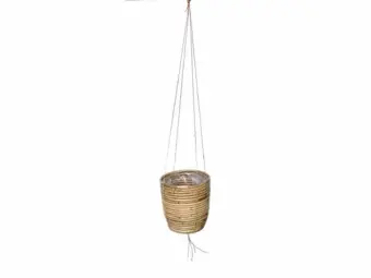 Hanging Basket Stripe Rattan - D18/H16cm Grijs