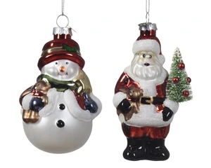 Ornament Sneeuwpop/Kerstman - H10,8cm - 2 assorti