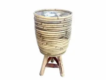 Pot Stripe Wooden Legs - D18/H28cm Grijs