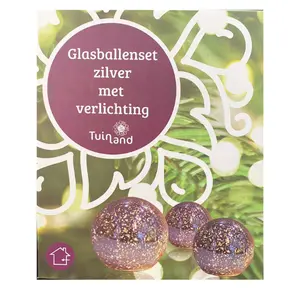 Zilver Glasballenset M/Verlichting