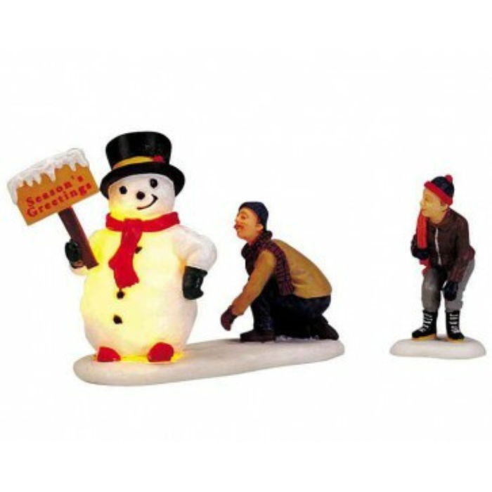 Lemax Frosty's Friendly Greeting - verlichte sneeuwpop met 2 personages