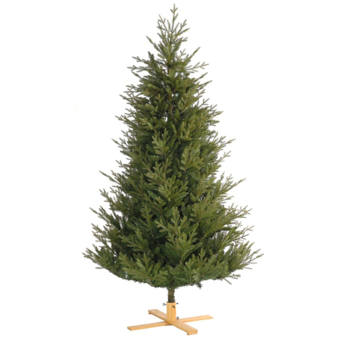 Donkergroene kunstkerstboom Arkansas met houten voet H 152 cm