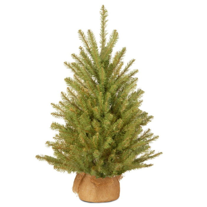 Lichtgroene Kunstkerstboom Dunhill Fir jute voet H 61 cm