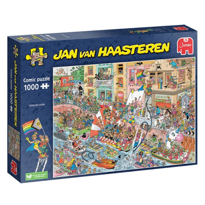 Blauwe doos legpuzzel Jan van Haasteren celebrate pride 1000 stukjes