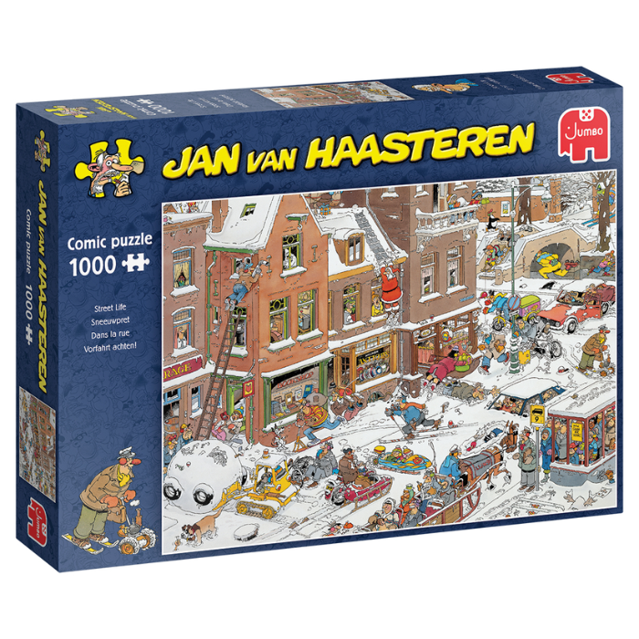 Blauwe doos legpuzzel Jan van Haasteren Streetlife Sneeuwpret 1000 stukjes