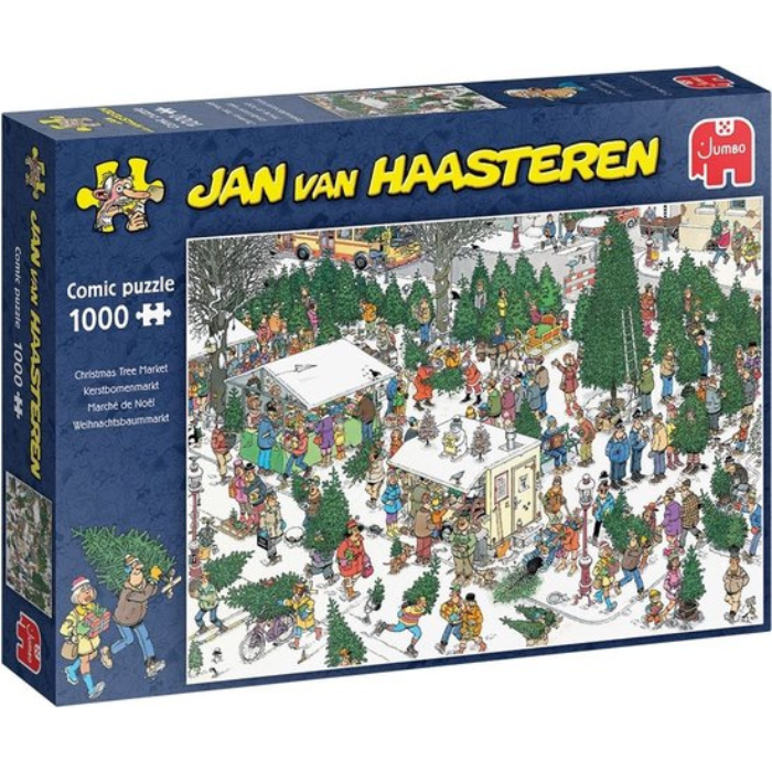 Blauwe doos legpuzzel Jan van Haasteren Kerstbomenmarkt 1000 stukjes