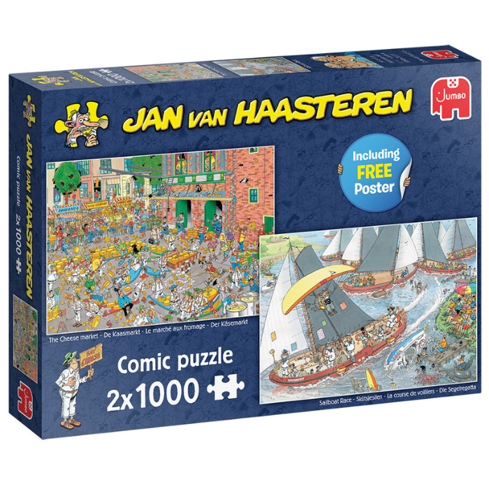 Blauwe doos legpuzzel Jan van Haasteren De Kaasmarkt/Skûtsjesilen 2 x 1000 stukjes