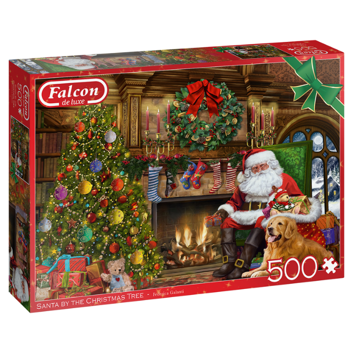 Rode doos legpuzzel Falcon Santa by the christmas tree 500 stukjes