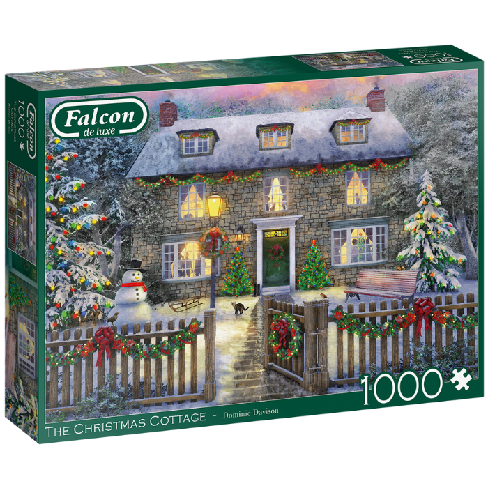 Groene doos Falcon legpuzzel the christmas cottage 1000 stukjes