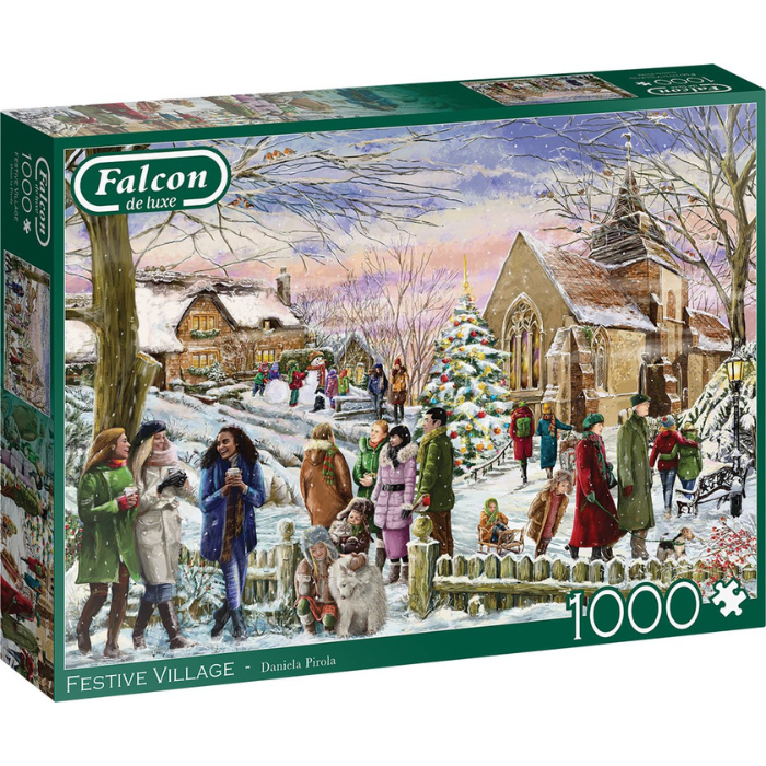 Groene doos legpuzzel XMS Falcon Christmas Festive Village 1000 stukjes