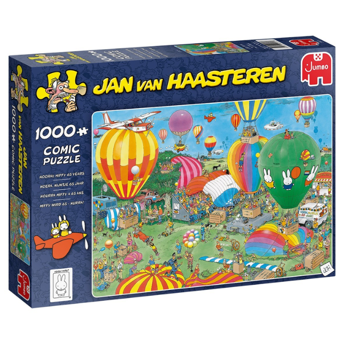 Blauwe doos legpuzzel Jan van Haasteren Hoera, nijntje 65 jaar 1000 stukjes