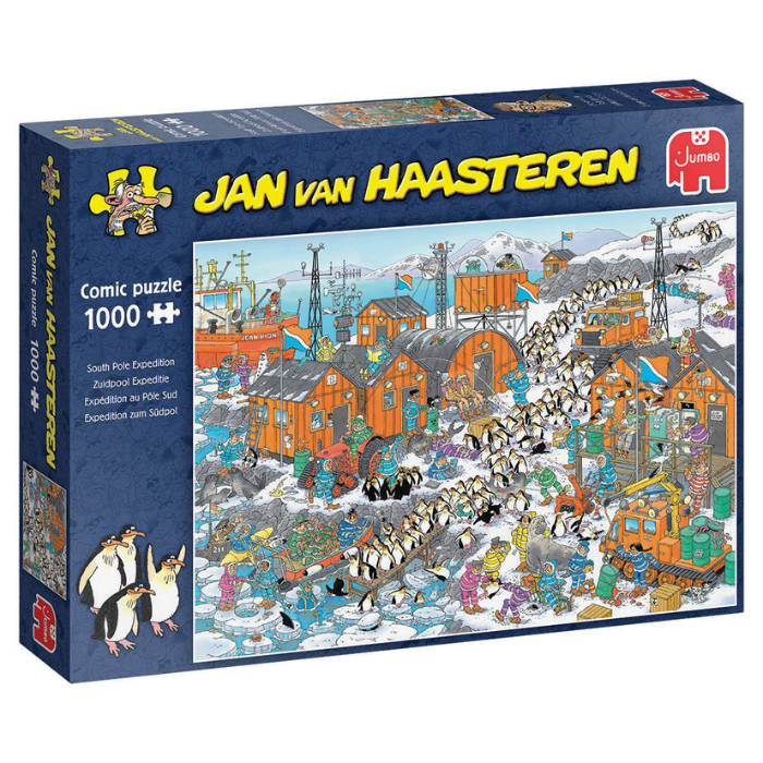 Blauwe doos legpuzzel Jan van Haasteren zuidpool expeditie 1000 stukjes