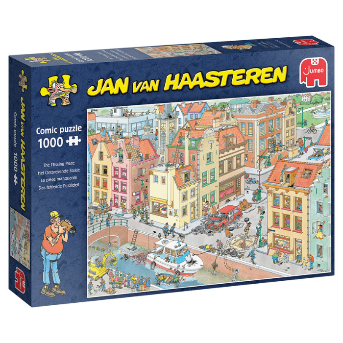 Blauwe doos legpuzzel Jan van Haasteren het ontbrekende stukje 1000 stukjes