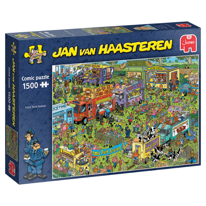 Blauwe doos legpuzzel Jan van Haasteren Food Truck Festival 1500 stukjes