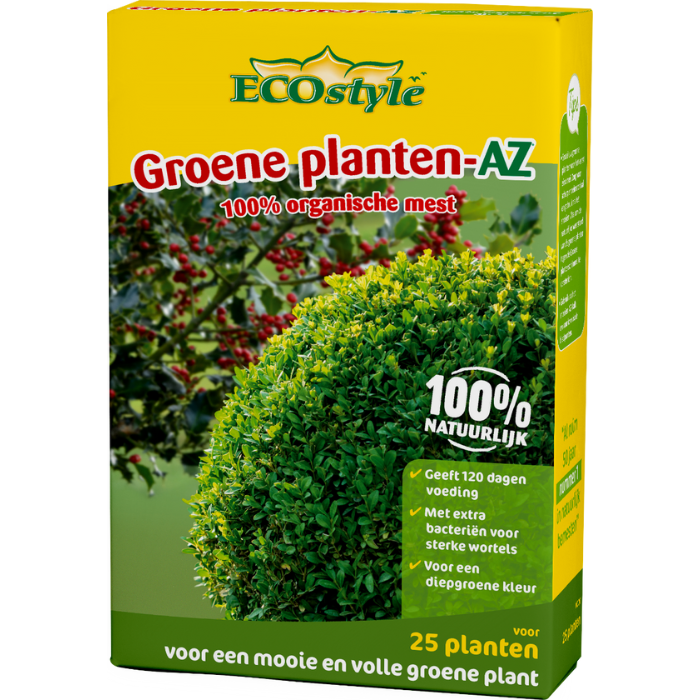 Gele doos ECOstyle groene planten-AZ 800 gram afbeelding groene struik