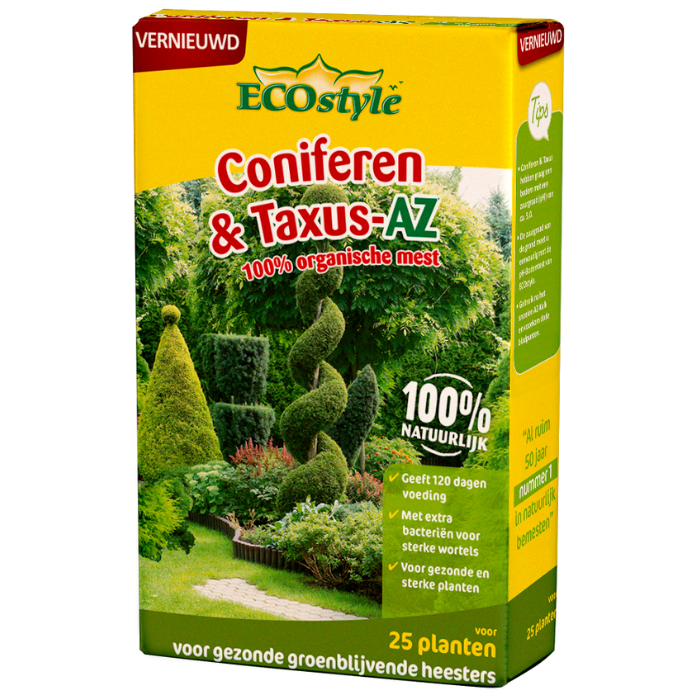 Gele doos ECOstyle coniferen & taxus-AZ afbeeldingen coniferen en taxus