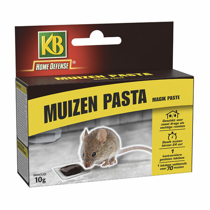 Geelrode doos KB muizen pasta magik pasta afbeelding etende muis