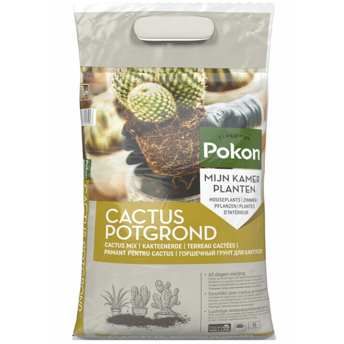 Grijze plastic zak Pokon cactus potgrond 5 L afbeelding ronde cactus