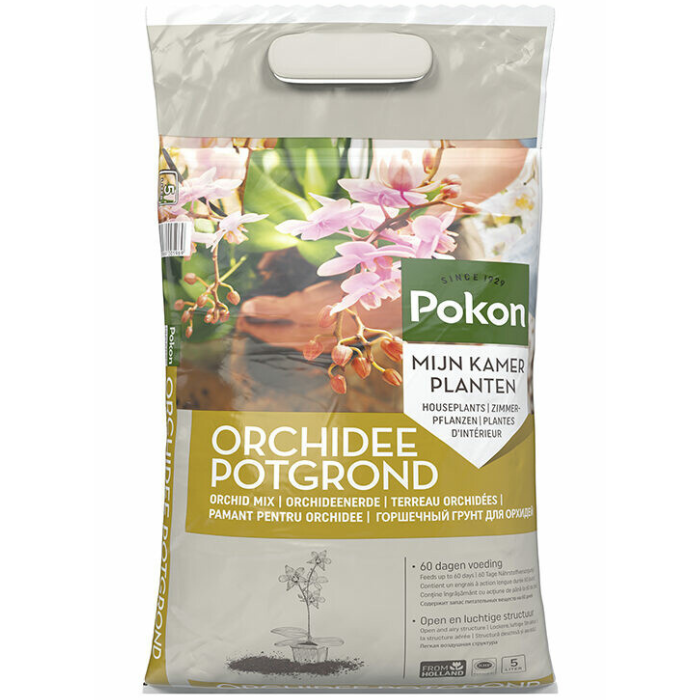 Grijze plastic zak Pokon orchidee potgrond 5 L afbeelding orchidee