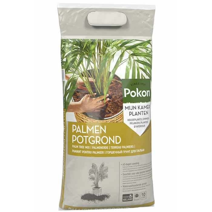 Grijze plastic zak Pokon Palmen potgrond 10 L afbeelding palm in mand