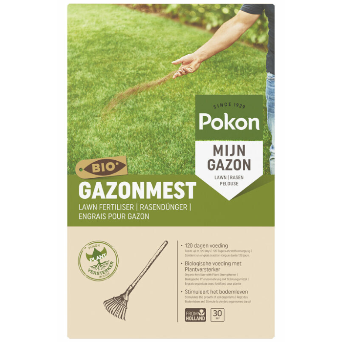 Beige groene doos Pokon gazonmest 2 kg