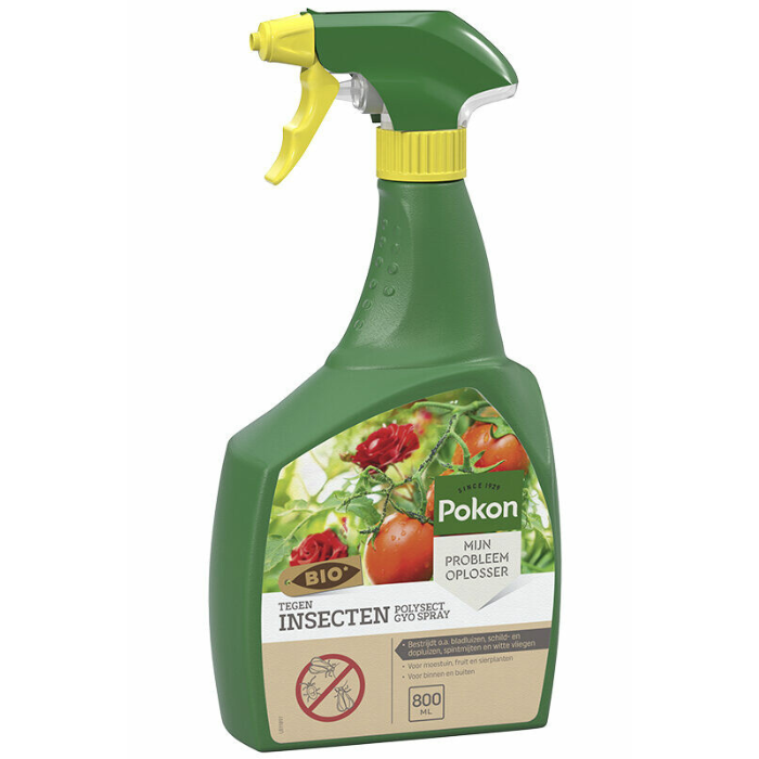 Groene fles geel spuitstuk Pokon tegen insecten polysect gyo spray 800 ml