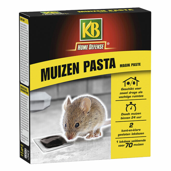 Geelrode doos KB muizen pasta magik paste afbeelding etende muis