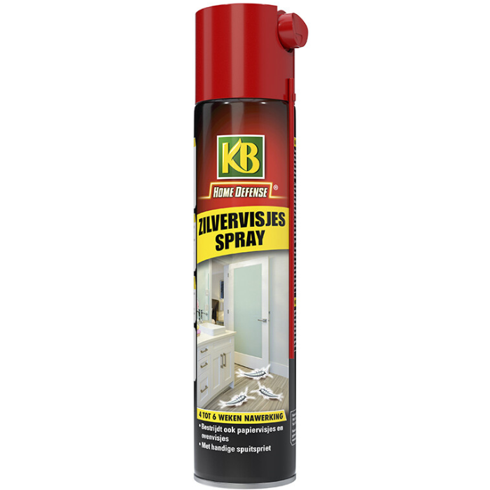 Zwarte spuitbus met rode dop KB Zilvervisjes spray 400 ml