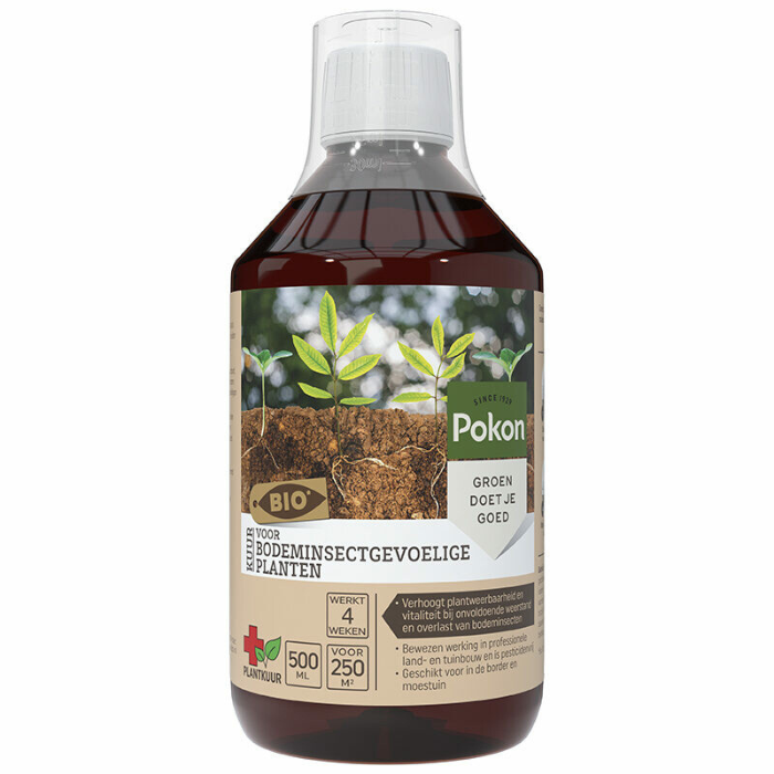 Bruine fles Pokon bio plantkuur bodeminsectgevoelige planten 500 ml