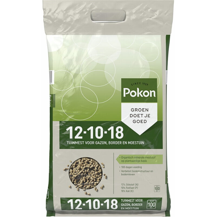 Beige groene plastic zak Pokon 12-10-18 Tuinmest 3,75kg