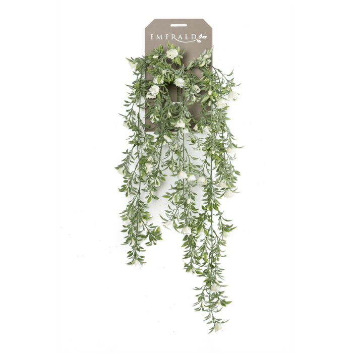 Kunstplant Hangplant witte roosjes groene blaadjes H 75 cm