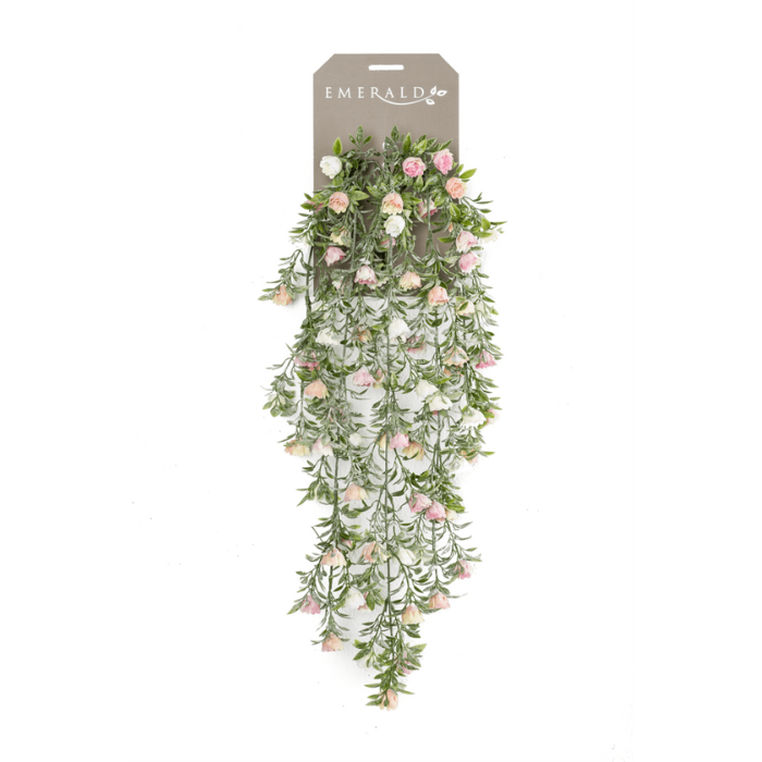 Kunstplant Hangplant Rozen roze en witte roosjes groen blad H 75 cm