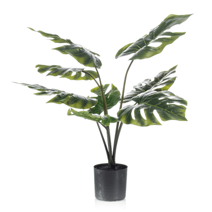 Kunstplant Monstera Gatenplant groen blad zwarte pot H 60 cm