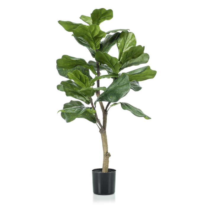 Kunstplant Vioolbladplant Ficus Lyrata grote groene bladeren zwarte pot H 90 cm