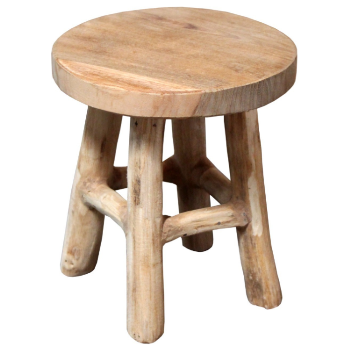 Stool Krukje teak hout vier poten diameter 17 cm