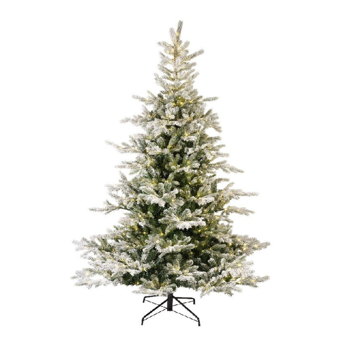 Groene kunstkerstboom Grandis Fir snowy LED op metalen voet