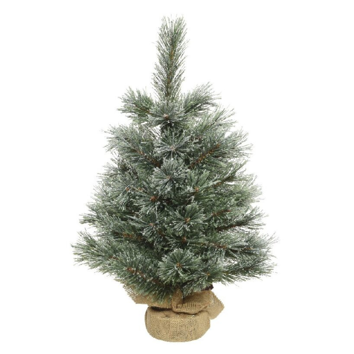 Groene mini kerstboom frost Cashmere op jute voet H 60 cm