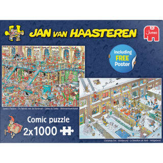 Blauwe doos legpuzzel Jan van Haasteren De Fabriek van de Kerstman en Kerstavond 