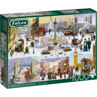 Groene doos Falcon legpuzzel a winter in London 1000 stukjes