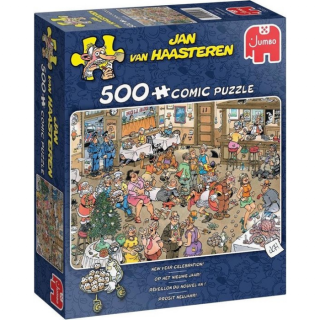 Blauwe doos legpuzzel Jan van Haasteren Op het Nieuwe Jaar 500 stukjes