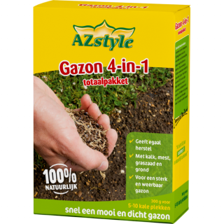 Gele doos met ECOstyle graszaad 4 in 1 totaalpakket 300 gram