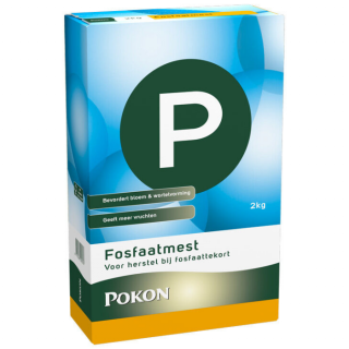 Blauwe doos Pokon Fosfaatmest 2 kg met grote witte letter P