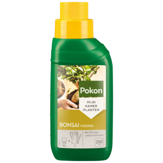 Voorkant groene fles gele dop Pokon Bonsai Voeding 250 ml