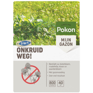 Grijze doos Pokon onkruidweg 2 in 1 800 gram Gazon met onkruid