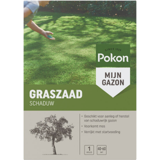 Voorkant doos Pokon graszaad schaduw 1 kg groen gras in schaduw