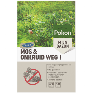 Grijze doos Pokon mos & onkruid weg 3 in 1 2750 gram