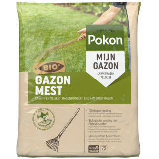 Beige groene zak Pokon gazonmest bio 2 kg