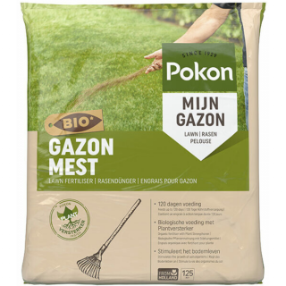 Beige groene zak Pokon Gazonmest Bio 8,4 kg