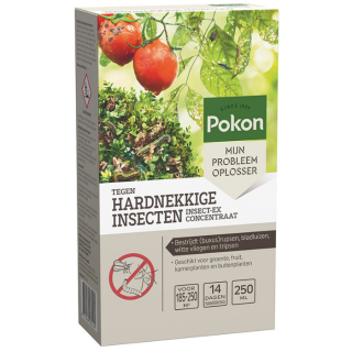 Zijkant grijze doos Pokon tegen hardnekkige insecten insect-ex concentraat 250 ml